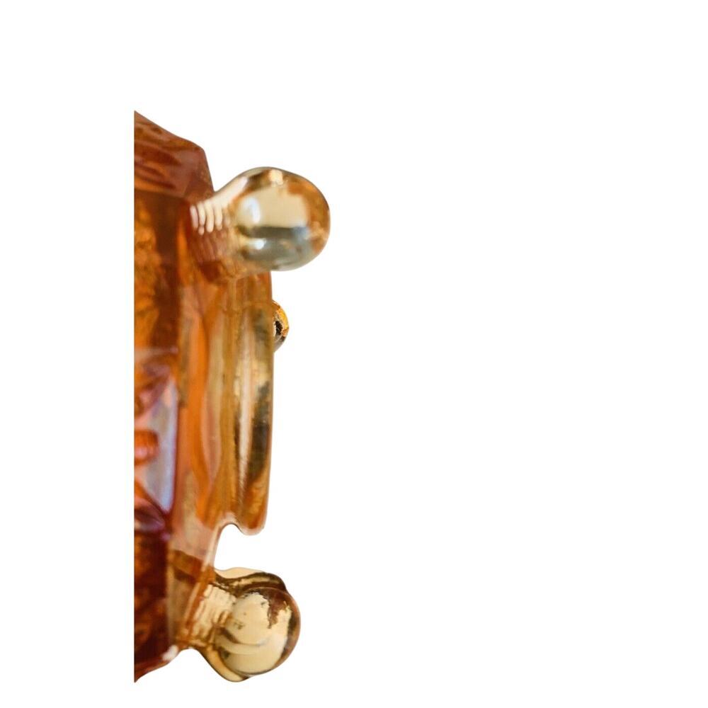 Antique Carnival Glass Fenton Panthers Marigold Ruffled Berry Bowl 1914 3-Footed - Picture 13 of 15